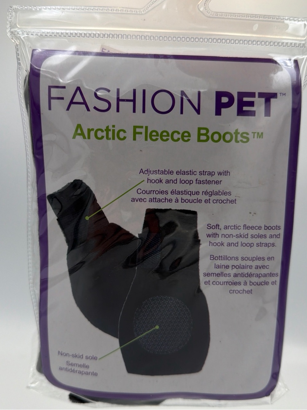 Fashion Pet Arctic Fleece Boots Soft Black Non-Skid Adjustable Strap Sz XS